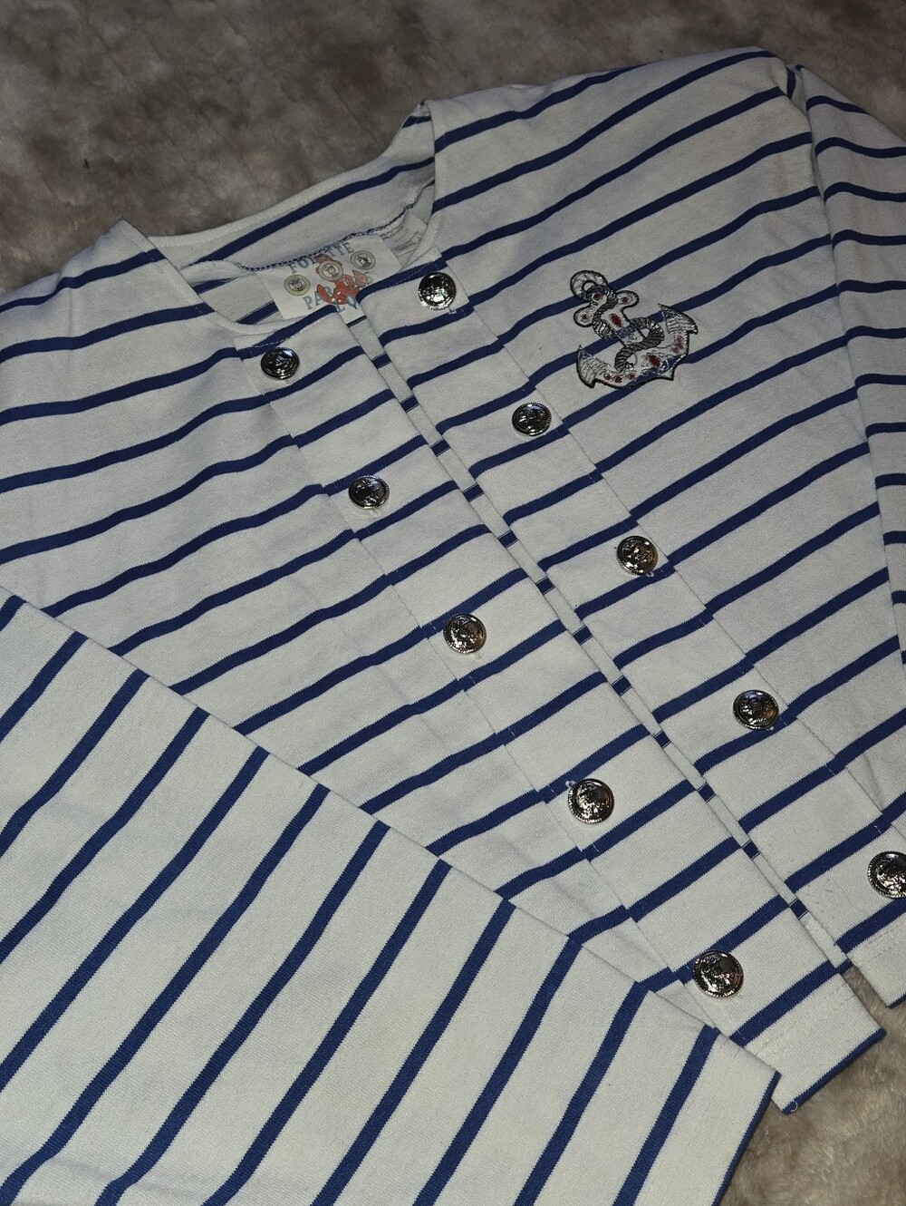 Vintage Nautical Blue White Striped Anchor Button Jacket XL